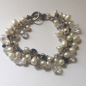 White and Silver Multi-Strand Pearl Bracelet